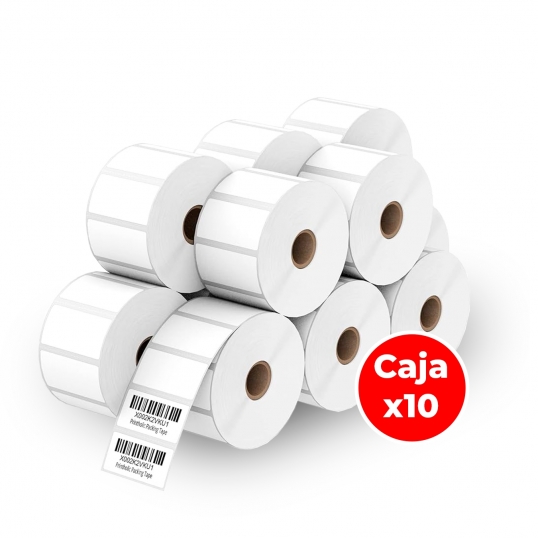 Punto de Venta - Paquete x10und Rollo 1000 Etiquetas de Papel Adhesivas 50x25mm para Codigo de Barras